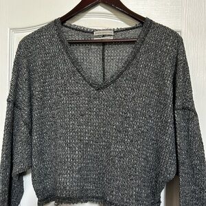 Urban Outfitters oversized Loose fit semi sheer knit cropped top deep V neck S